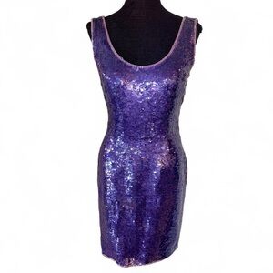 Laurence Kazar Vintage Purple Sequined Mini Dress Scoop Back Size Small Petite